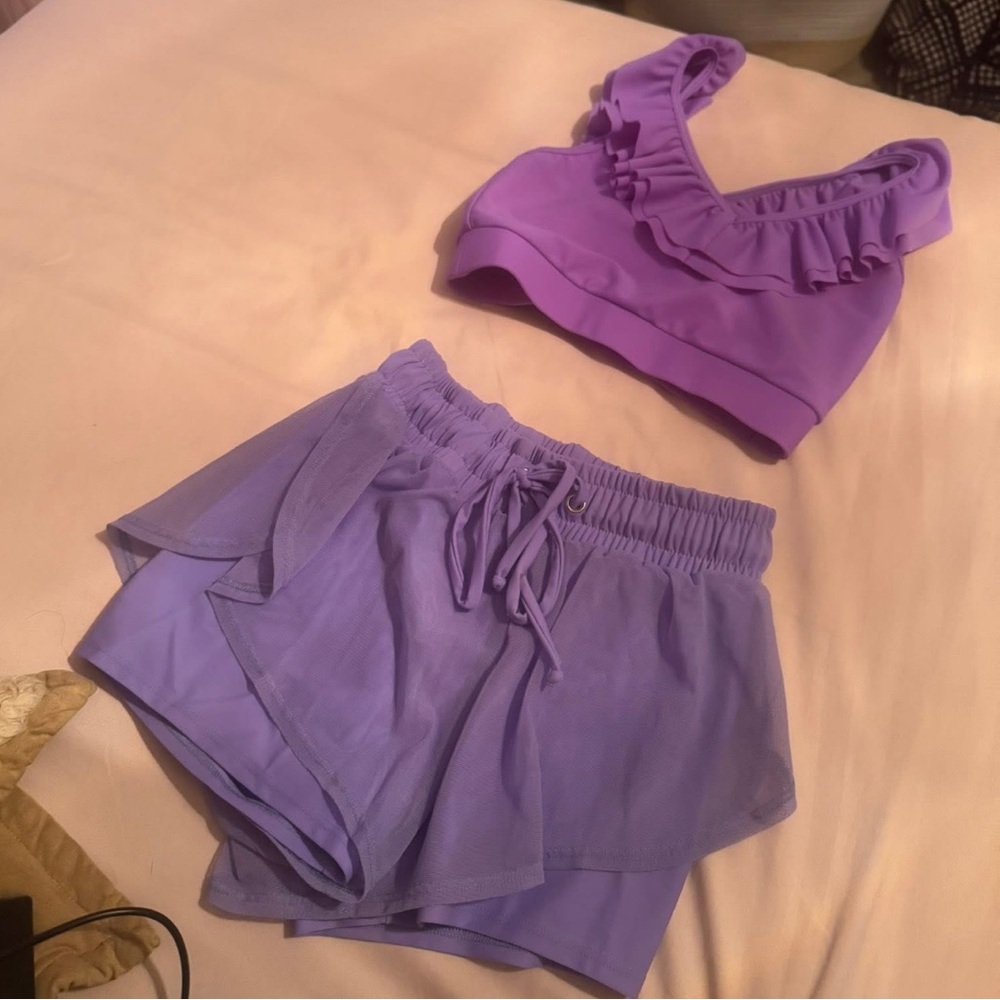 Women's Purple Ruffled Two-Piece Set